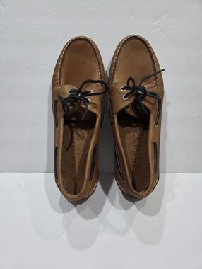 Sperry Tan Leather Boat Shoes with Dark Navy Laces Sz.13M
